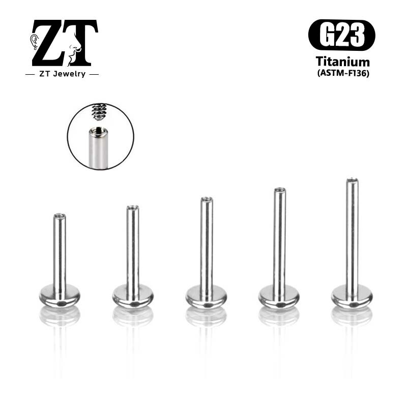 F136 titanium alloy ear stud rod with internal thread, lip stud base replacement rod, T-shaped rod, flat-bottom rod, piercing jewelry accessories F136 titanium alloy ear stud rod with internal thread, lip stud base replacement rod, T-shaped rod, flat-bottom rod, piercing jewelry accessories