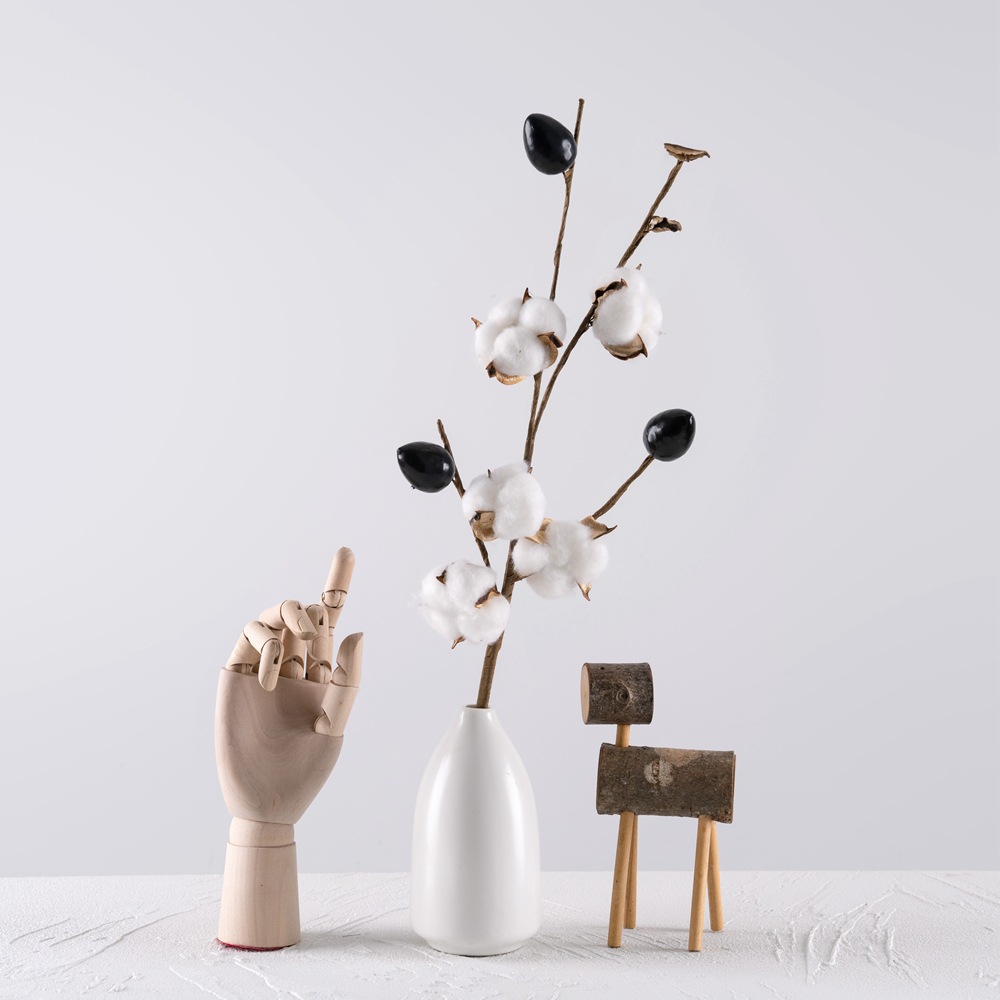 5頭棉花枝仿真花INS風廠家乾花家居裝飾婚慶路引花牆假花MW61182