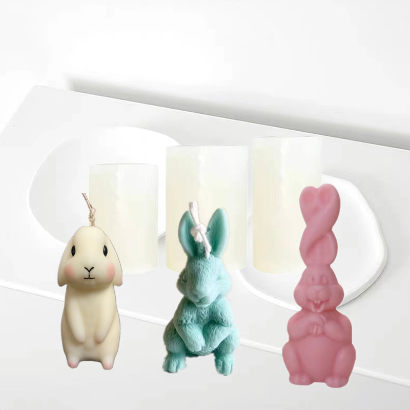 3D立体可爱麻花兔子硅胶模具 ins风居家摆件香薰蜡烛烘培蛋糕模具