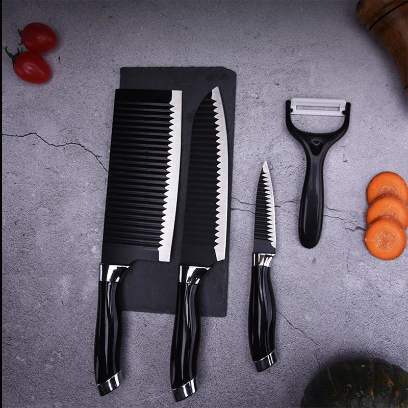 Inventario de acero inoxidable 4 piezas de regalo cuchillo de colza roja de red utensilios de cocina combinación de cuchillo negro cuchillo de atadura