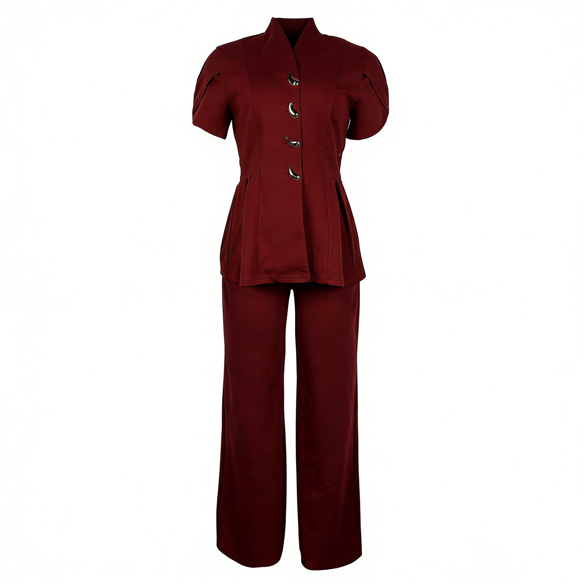 Completo elegante due pezzi con maniche a sbuffo per donna_voghion.com