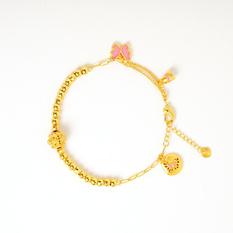 Nuevo oro de arena vietnamita mariposa goteo de aceite láser cuentas Bungee pulsera de cuentas versátil no se desvanece el suministro de joyas retro