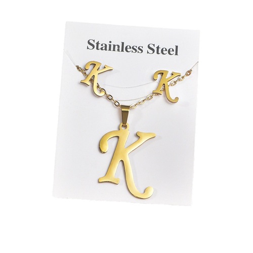 Titanium steel jewelry set, stainless steel accessories, necklace, earrings, cross-border trade, English letters do not fade, earrings, pendant
