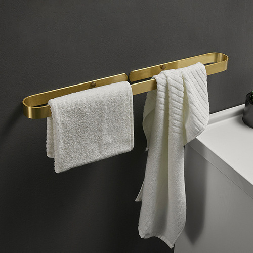 Bathroom Light Luxury Towel Rack No Punching Bath Towel Hanger Towel Ring Space Aluminum Bathroom Minimalist Brushed Gold Single Rod