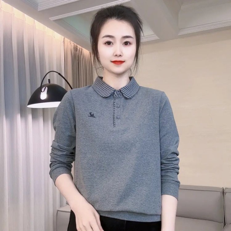 一件代发直播爆款2025秋季新款是拼色刺绣洋气百搭显瘦长袖打底衫|undefined