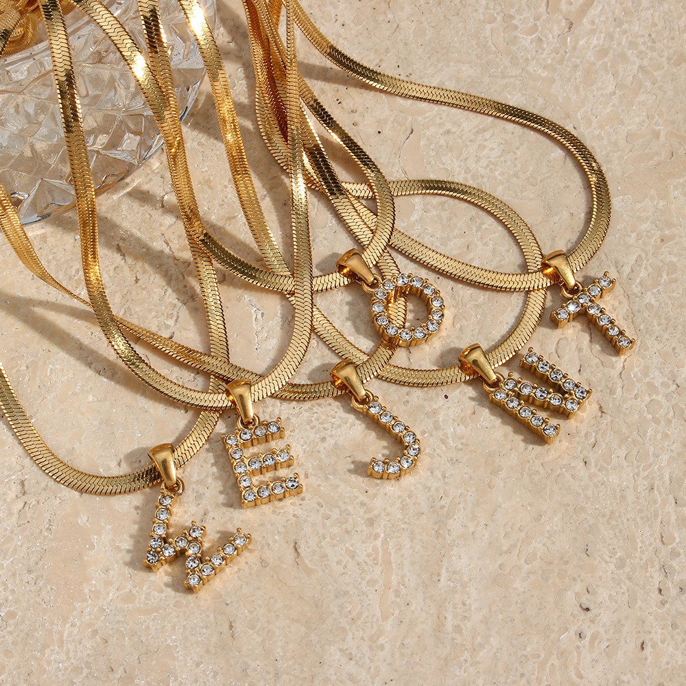 Lady Letter Stainless Steel Necklace Plating Zircon Stainless Steel Necklaces