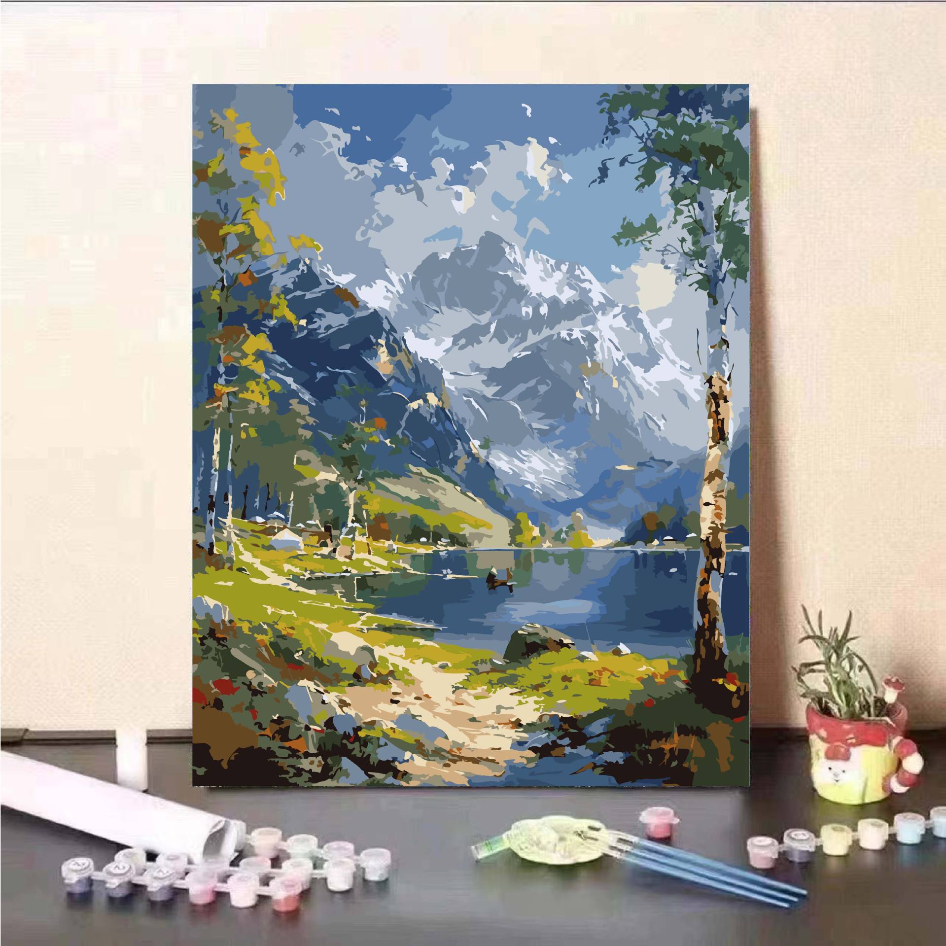 Arte de alta calidad DIY pintura al óleo digital de alta sensación de paisaje curar estepa de nieve pintada a mano pintura al óleo de relleno