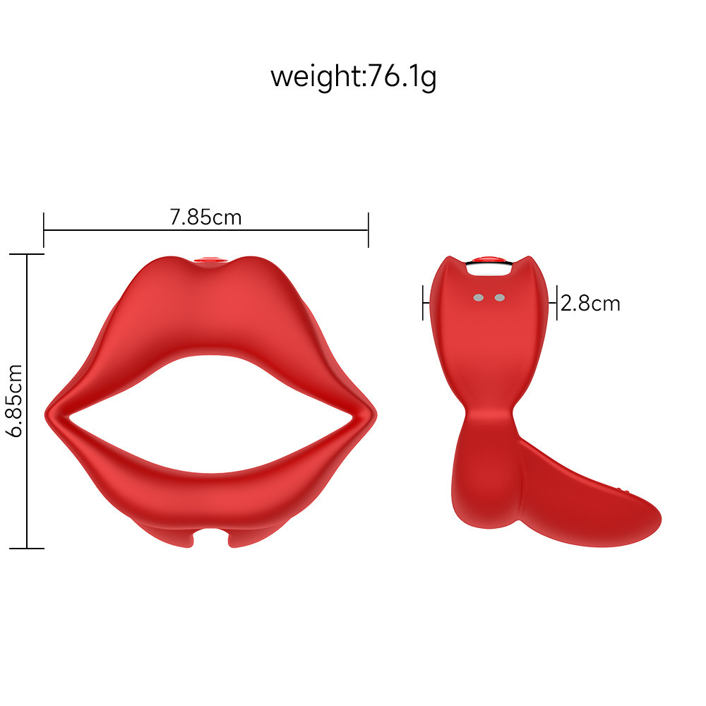 Red Lip Vibrating Lock Ring Silicone Cock Ring with Prostate and Testicle Vibration — detail image 8