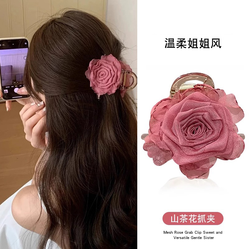 Nuevo estilo chino retro camellia flores agarrar clip de cabello medio atado clips de cabello feminino de alto nivel detrás del cerebro clips de pez tocado