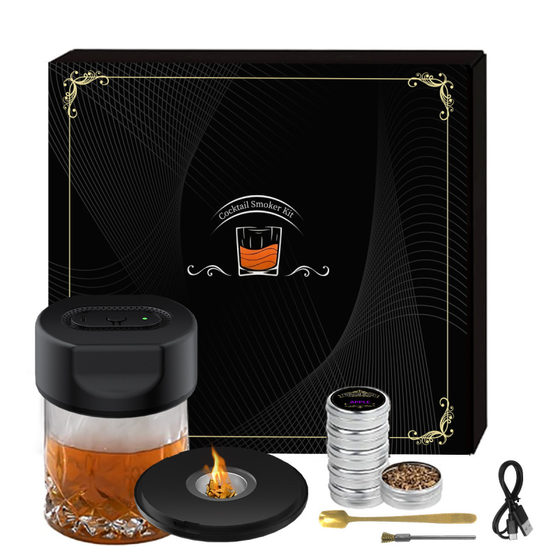 爆款亚马逊电动烟熏器鸡尾酒威士忌可充电吸烟器多种香木酒具酒杯|undefined