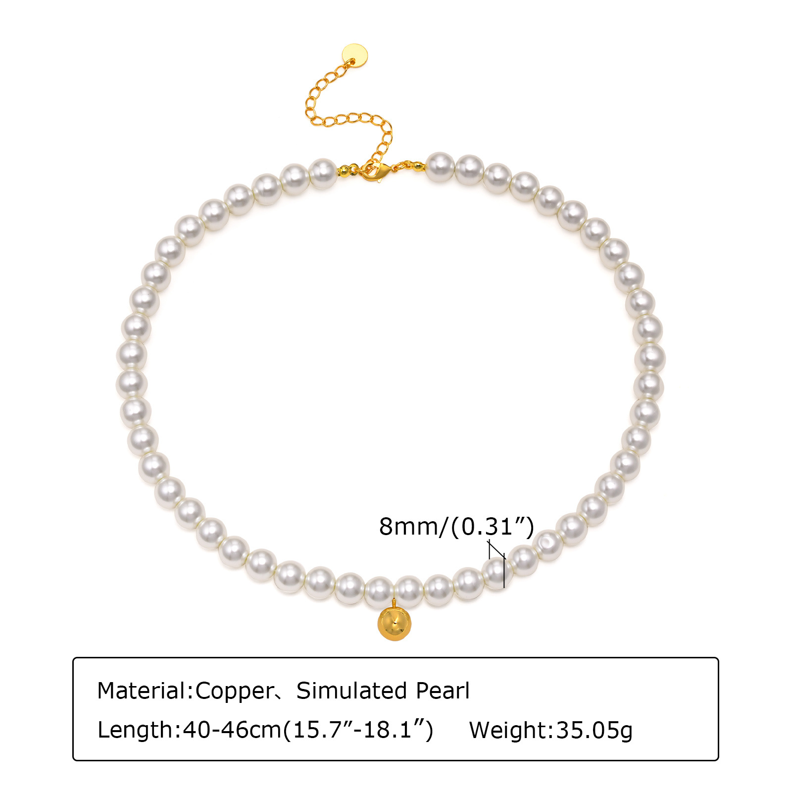 Elegant Round Titanium Steel Beaded Artificial Pearls Necklace