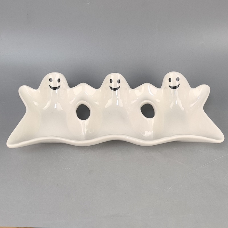 Cerámica de Halloween fantasma de tres placas temáticas de Halloween fantasma blanco de dulces de placas de Halloween placas de forma diferente