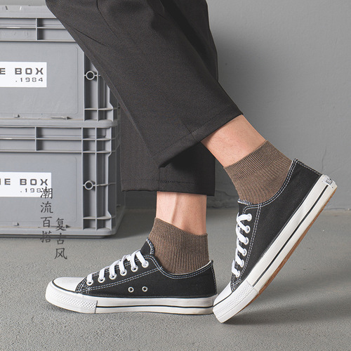 Socks Men's Double Needle Striped Boat Socks Spring and Summer Retro Color Socks Men's Japanese Trendy Cotton Socks Manufacturer
