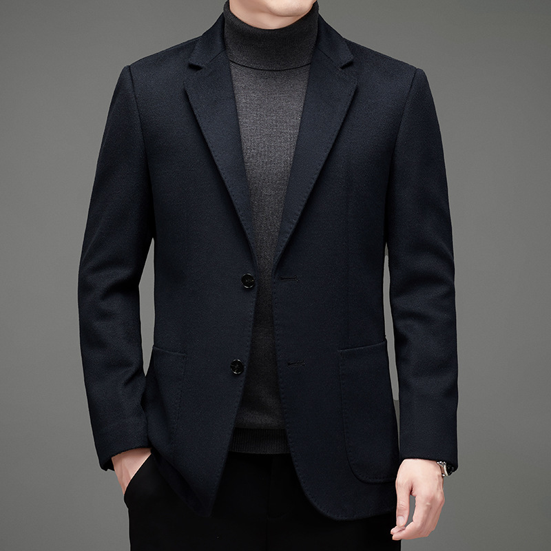 男式羊毛羊绒西装秋冬新品中年商务休闲色毛呢外套宽松色大衣