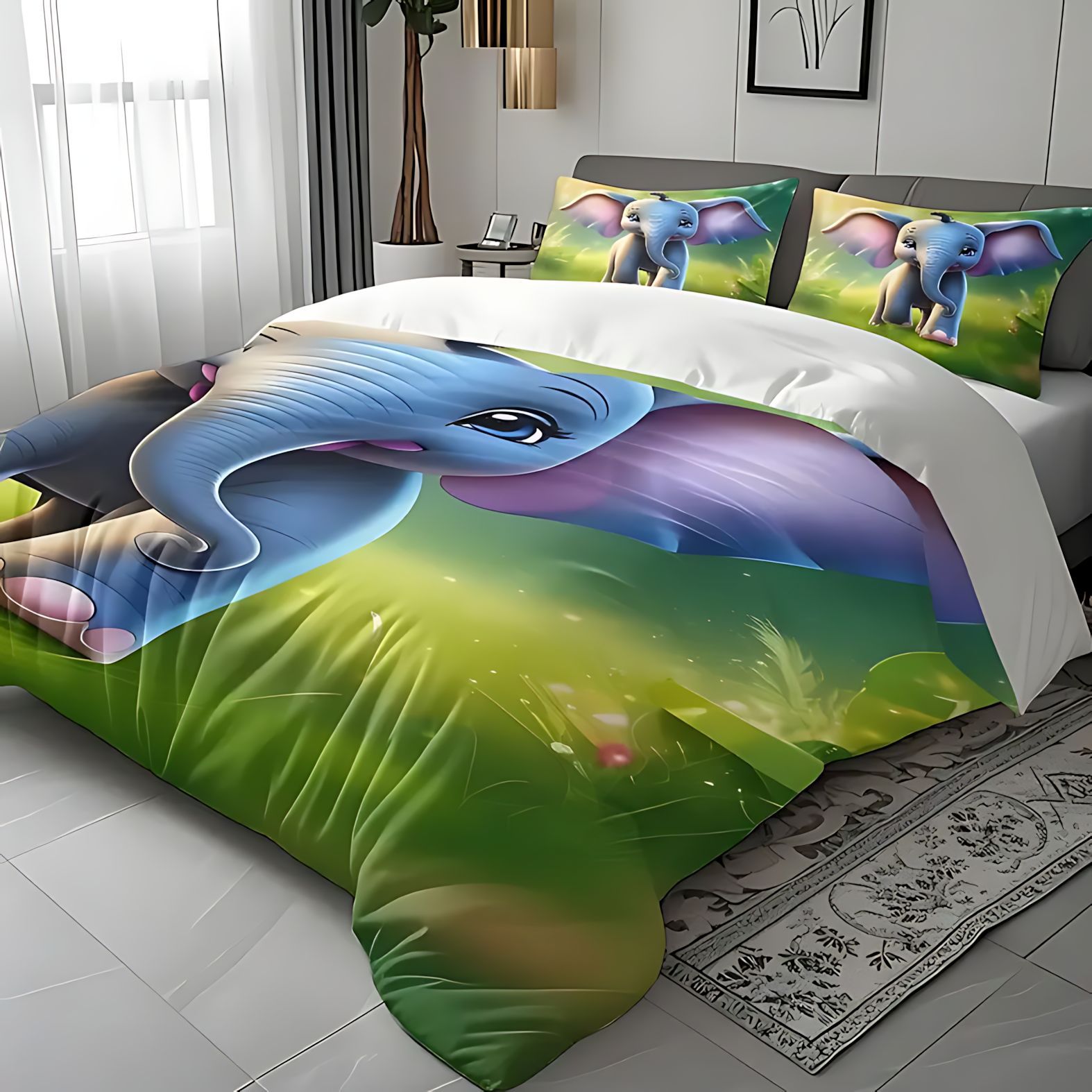 TEMU / JIT fuente fabricante de dibujos animados elephant impresión digital 3D colcha colchón kit para ordenar dibujos