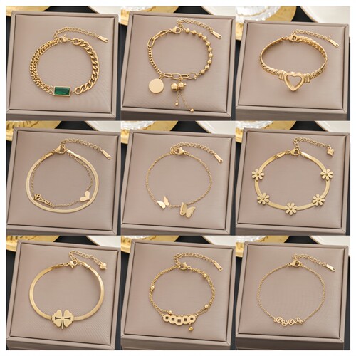 Micheal's 100 Styles of Bracelets, European and American 18k Gold, Non-Fading Titanium Steel, Women's Simple and Versatile, Ins Personal Style, Fashion Accessory
