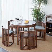 新中式老榆木餐桌椅实木禅意会客圆桌榆木免漆洽谈桌接待实木茶桌