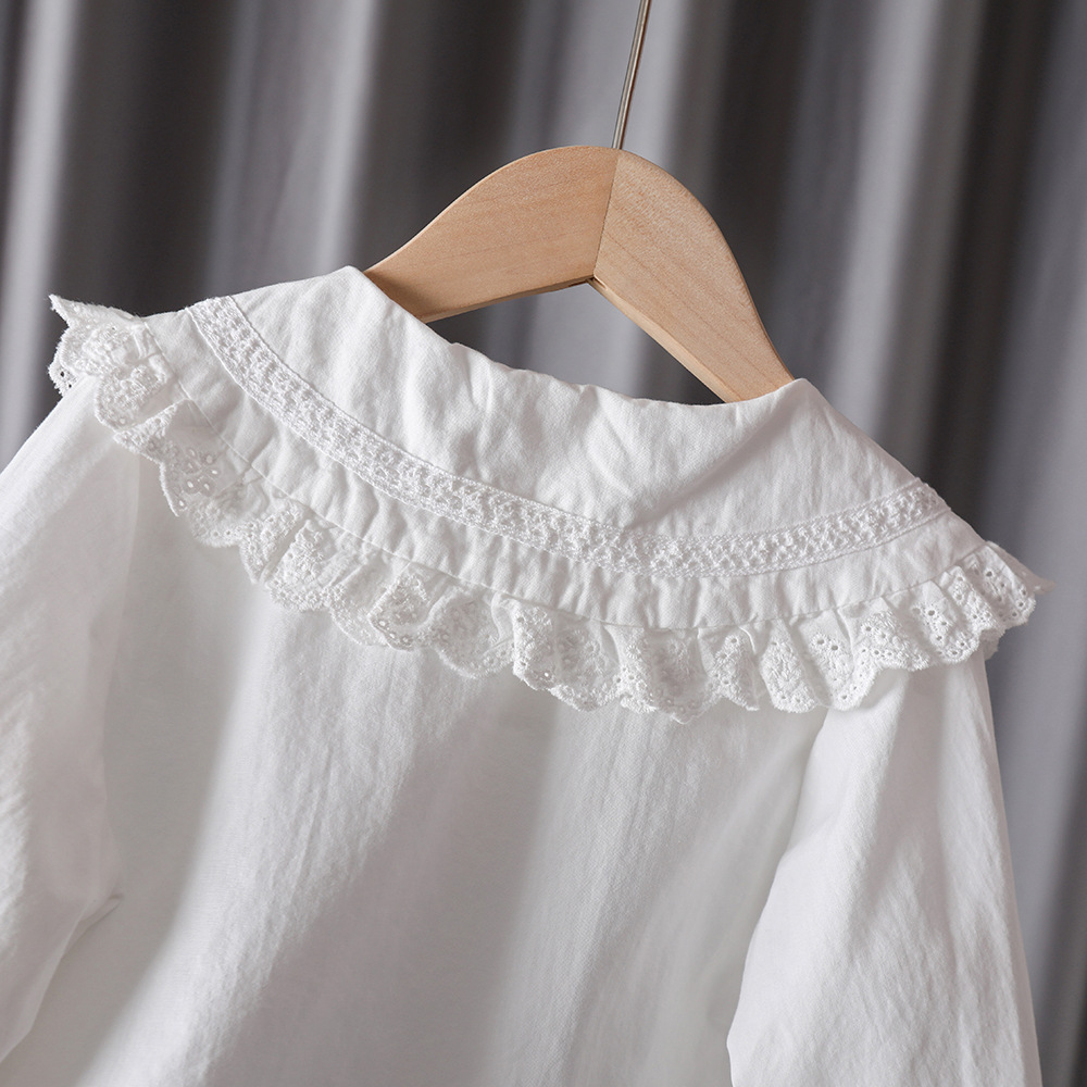 Camisa de las niñas primavera y otoño nuevo estilo coreano solapa estilo occidental manga larga Niña camisa de los niños dulce lindo top