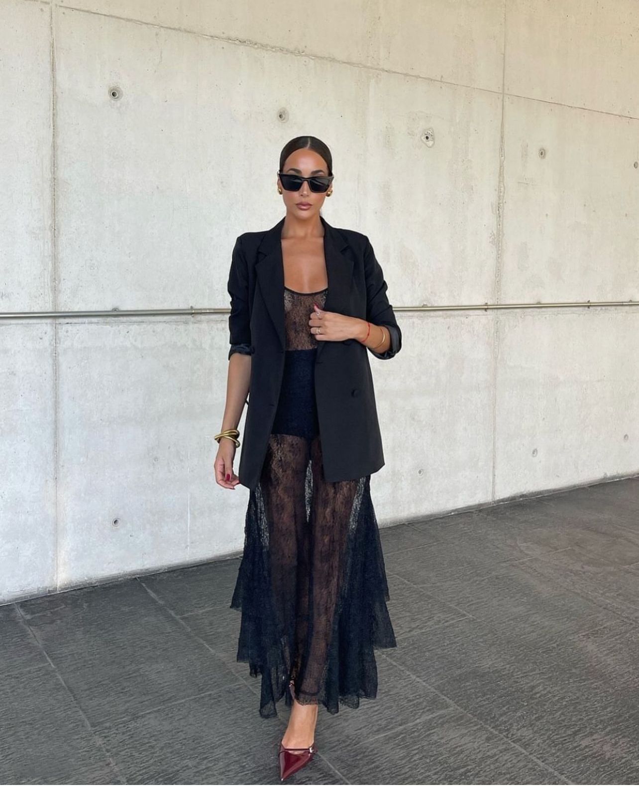 Sexy Lace See through Layered Thin Shoulder Strap Maxi Dress