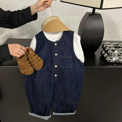 Boys' and Girls' Spring and Autumn Bib Overalls 2025 Korean Style Children's Stylish Trendy Outfits Boys' Bib Overalls Versatile Denim