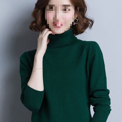 Dark Green Turtleneck Sweater for Women, Loose Outer Wear to Cover Belly and Inner Wear for Fat Girls, Large Size Bottoming Shirt for Women, Autumn and Winter Wear to Look Slim
