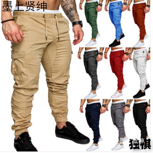 Men's casual pants new work pants with multiple pockets long pants men's woven fabric casual pants