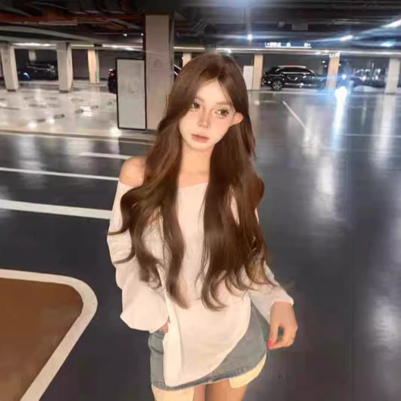 Kuku Exclusive [Beautiful Sister] Small Lace Linen Brown Long Curly Hair Temperament Big Beauty Atmosphere Wig