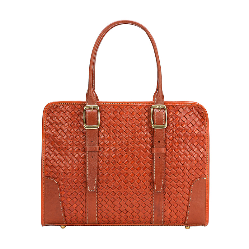 Zhuanshan Hand-Woven Women's Handbag Vegetable Tanned Top Grain Cowhide Leather Men's Office Briefcase Large Capacity Laptop Bag - Thumbnail 5