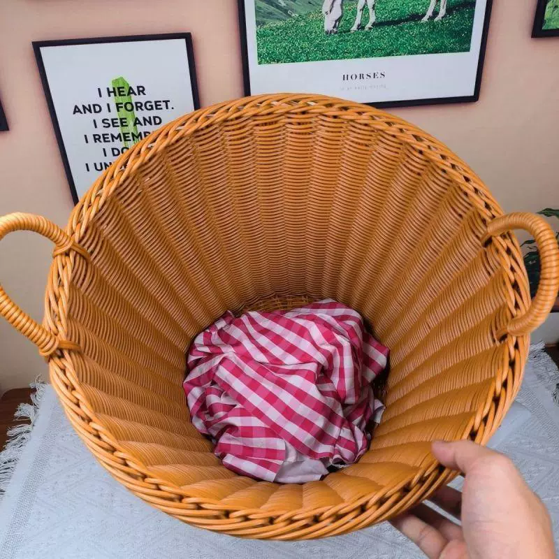 Big capacious laundry basket, round storage basket, DIY