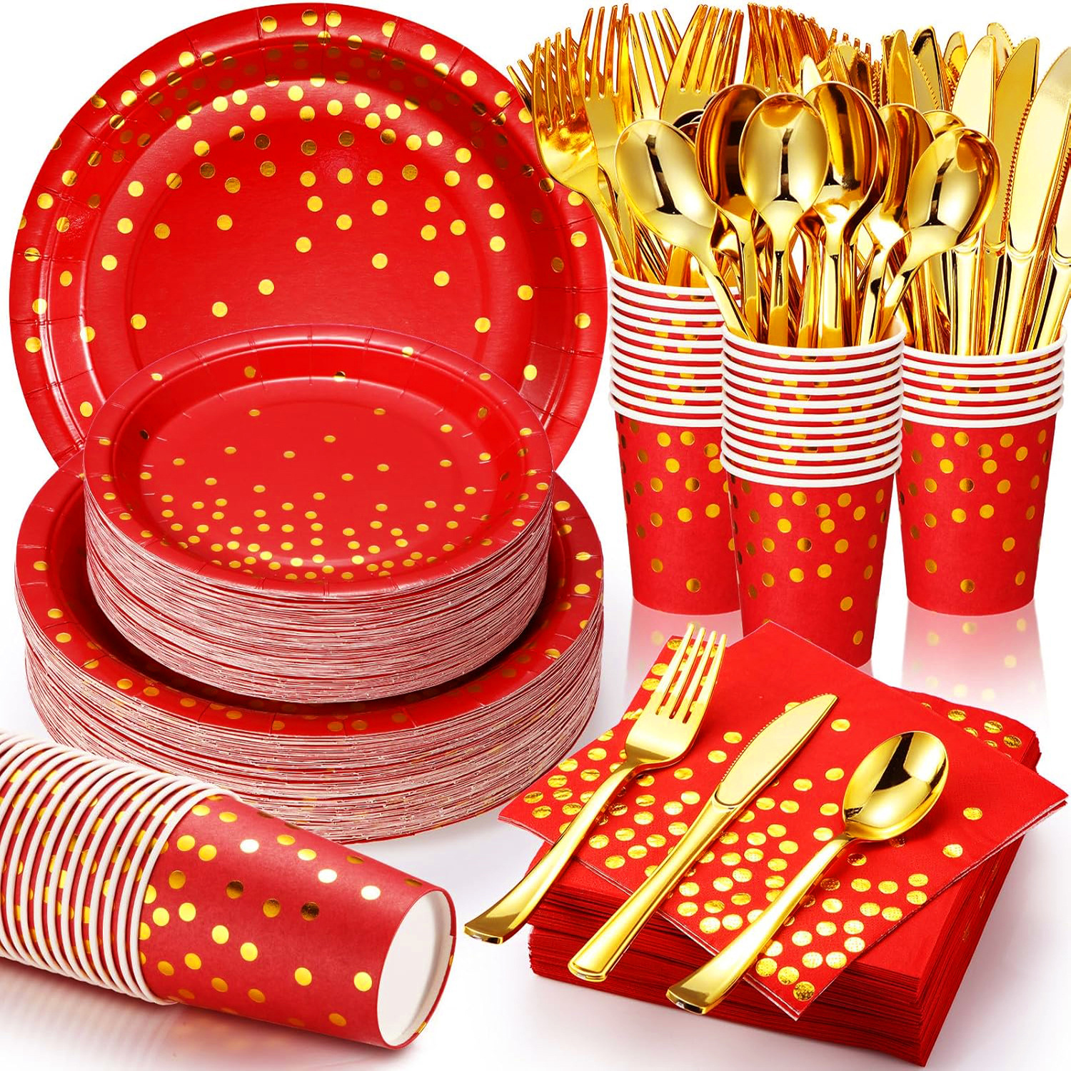 Foreign Trade Spot Red Hot Stamping Dot Party Supplies Disposable Tableware Set New Year's Holiday Festive Decoration