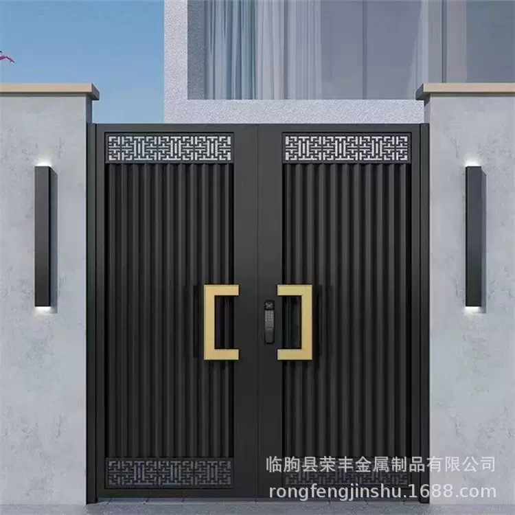 铝艺铁艺庭院门别墅大门铝合金户外简约花园入户电动单双开铝门