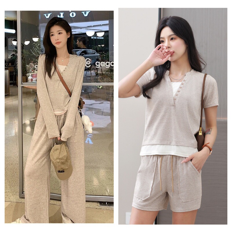 Glutinous Rice Fashion Casual suit Spring and Summer New Women's Lazy Style Short-sleeved Shorts Comfortable Slimming Knitted Two-piece Set