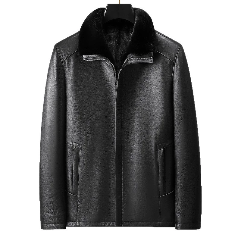 Winter liner for boys, long jacket, genuine leather