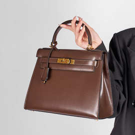 Box光面凯利牛皮女真皮包包二代亮面大容量通勤单肩手提包斜挎