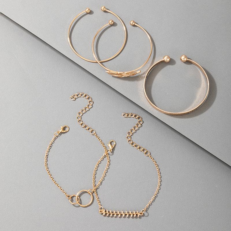 hollow double circle leaf bracelet set