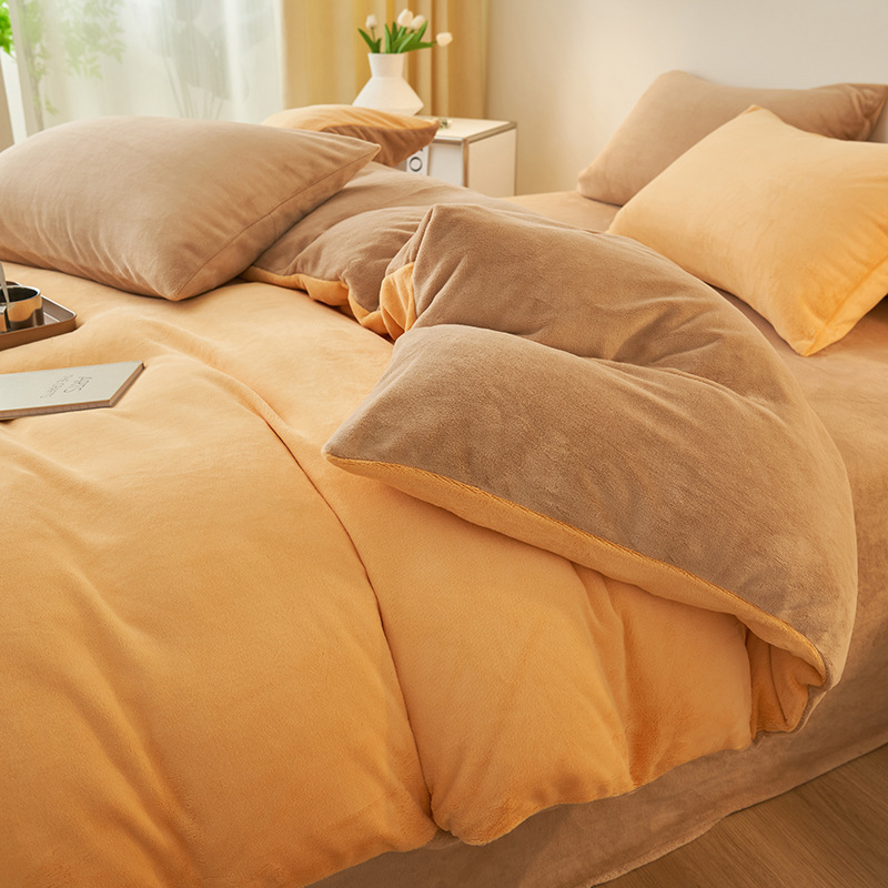 Simple engrosado leche de lana de cuatro piezas invierno cálido edredón cubierta sábanas de lana de coral de cuatro piezas leche de lana de cama gazza