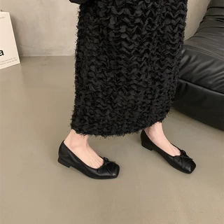 法式小香风单鞋女2026新款气质平底蝴蝶结豆豆鞋浅口软底奶奶鞋子