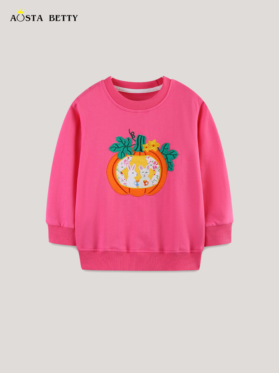 Otoño nuevo suéter para niñas estilo europeo y americano bordado de Halloween suéter para niños de manga larga de algodón de punto cuello redondo top para niños