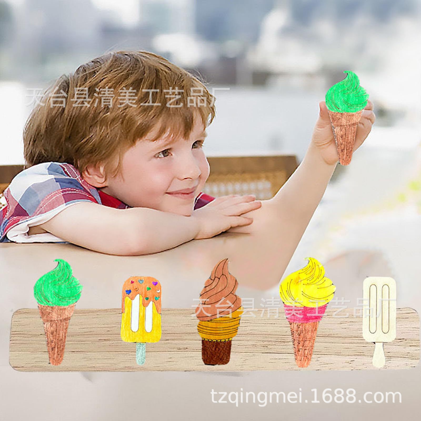 14 Verano de madera en blanco graffiti Tarjeta de madera decoración de helado pintura infantil helado artesanía de madera chip colgante