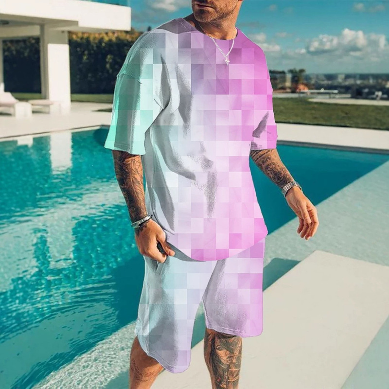 2022 Export Digital Printing Personalized Color T-Shirt Set, Men's and Women's Casual 3D Short-Sleeved Shorts Two-Piece Set Trendy 2022 Export Digital Printing Personalized Color T-Shirt Set, Men's and Women's Casual 3D Short-Sleeved Shorts Two-Piece Set Trendy