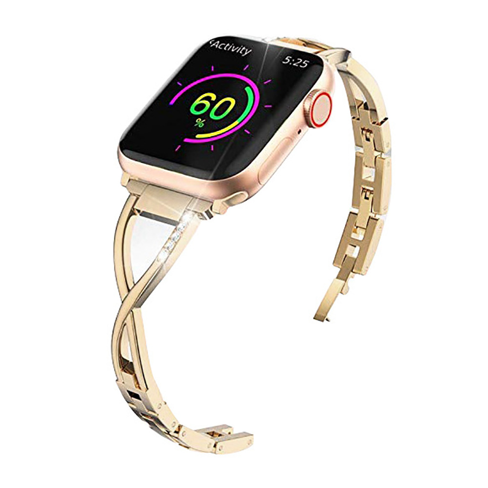 Adecuado para Apple Watch iwatch1/2/3 correa de cadena de diamante de metal de acero inoxidable en forma de X