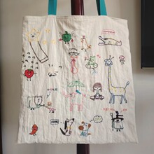 2025新款日式涂鸦刺绣帆布包文艺百搭松弛感单肩包通勤休闲手提包