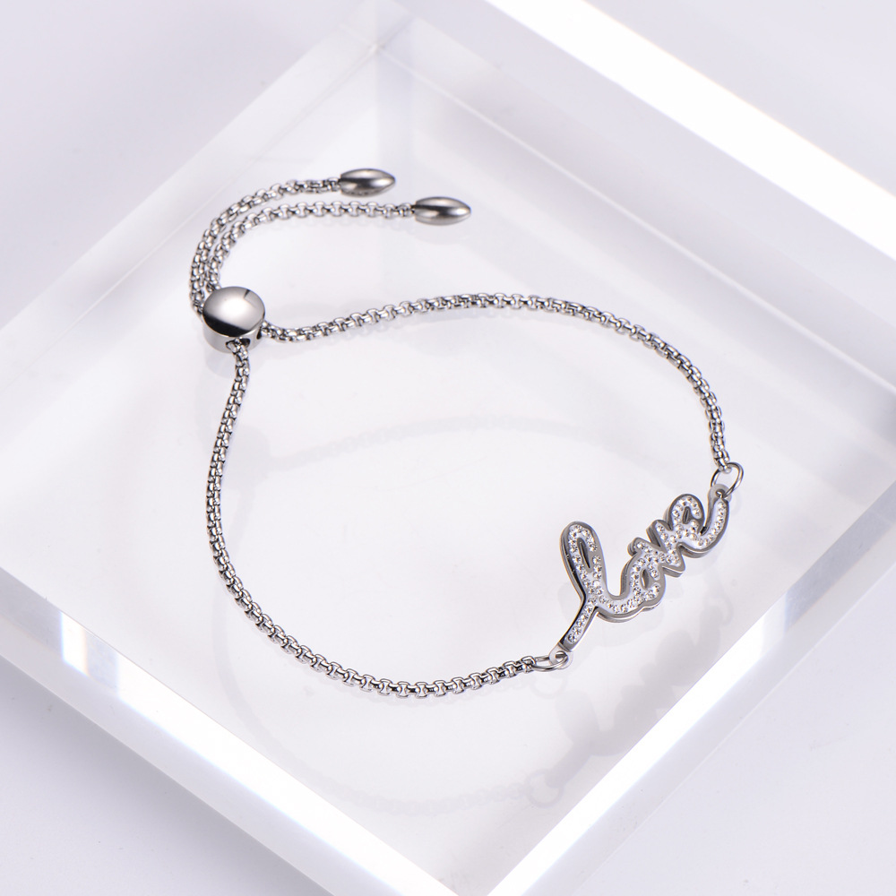 Fashion Simple Stainless Steel Diamond Letters Adjustable Bracelet display picture 2