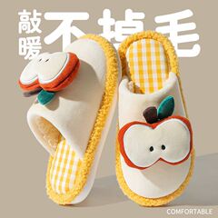 棉拖鞋女秋冬季室内家居情侣一对可爱苹果保暖防滑厚底毛绒棉拖男