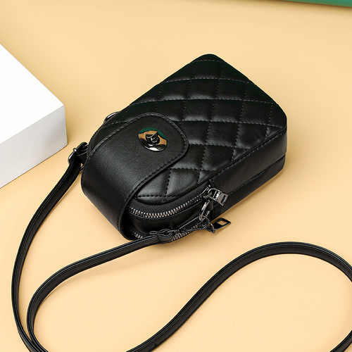 Women's Bags  Autumn New Fashion Diamond Embroidery Thread Small Shoulder Bag Single Shoulder Crossbody Double Layer Mobile Phone Coin Purse Trendy