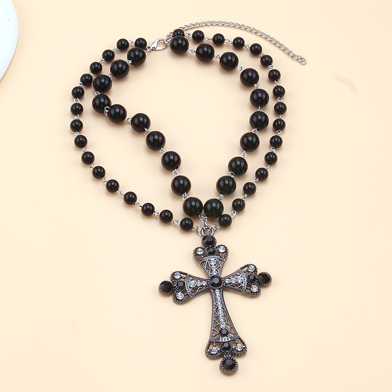 Collier avec pendentif en forme de croix et de perles pour Halloween, style punk hip-hop, personnalité sombre_voghion.com