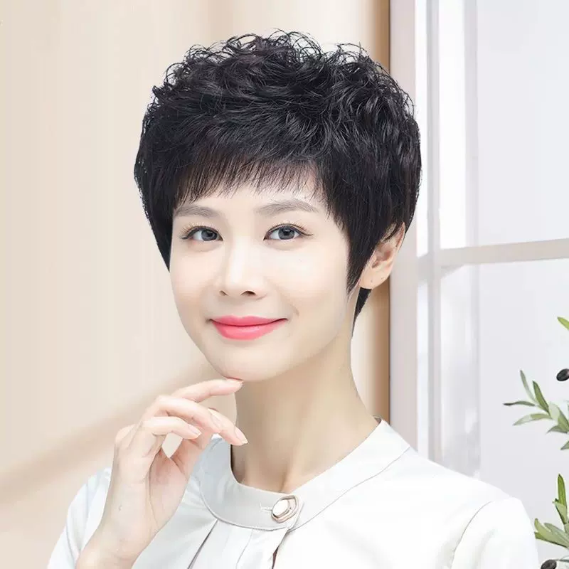 许昌假发女短发中老年短卷发自然蓬松遮盖白发妈妈全头套现货批发