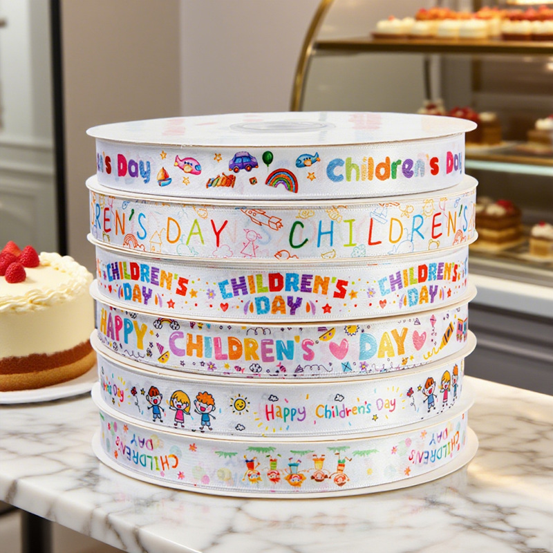 Children's Day 100 Size Cartoon Ribbon 0002 Spot Birthday Cake Kidsren's Gift Box Packaging Polyester