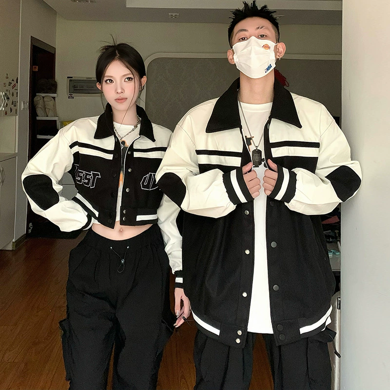 Осень 2023 Новая одежда для пар Мужская и Женская бейсбольная одежда Короткая куртка из искусственной кожи с вышивкой Повседневные брюки