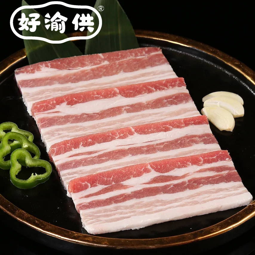 原切带皮五花肉片猪肉长薄片烤肉烧烤火锅食材批發商用半成品